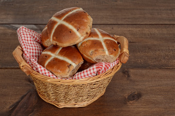 wicker basket of hot cross buns