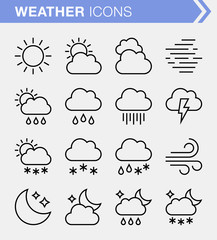 Set of pixel perfect weather icons for mobile apps and web design.