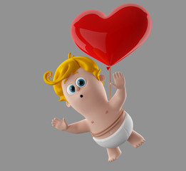 3d render happy baby without background