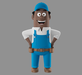 3d render worker man with set of tools