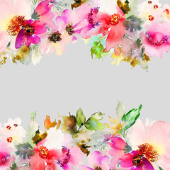 Greeting card with watercolor flowers handmade.
