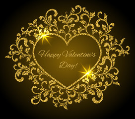 Inscription: Happy Valentine's day inside the frame in the shape of a heart with a flower pattern