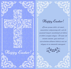 Elegant greeting postcard. Happy Easter!  The Cross from a floral ornament There is a place for text