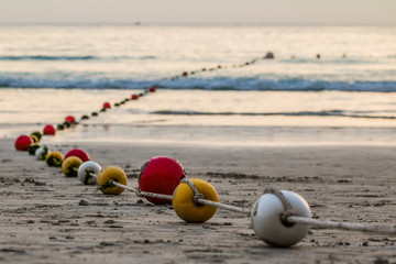 Buoyancy sphere, tied with a rope to use as a barrier for the po