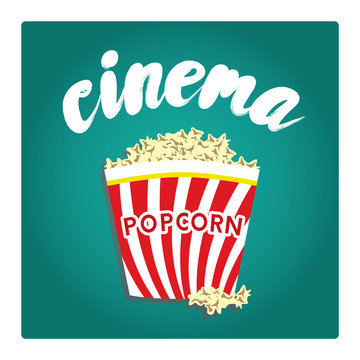 A bucket of popcorn in a flat style. Vector illustration. Cinema.