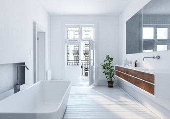 Modern spacious white urban bathroom interior