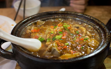 Spicy steamed tofu in the bowl