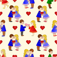 Seamless texture Valentines various figure Kids and hearts vintage background  vector illustration