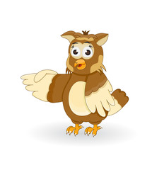 illustration cartoon funny owl character pointing isolated