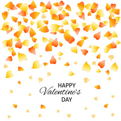 Happy valentine's day card. White background with orange and yellow petals. Vector illustration.