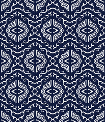 Obraz premium Seamless Blue Japanese Background Spiral Cross Kaleidoscope Geometry