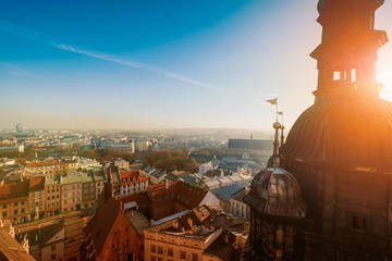 Fototapeta Day time aerial sityscape of Krakow old city, Poland obraz