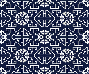 Seamless Blue Japanese Background Geometry Spiral Ladder Flower