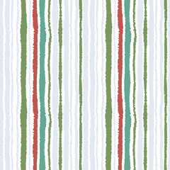 Seamless strip pattern. Vertical lines with torn paper effect. Shred edge texture. White, gray, green, redbrown winter colored background. Vector