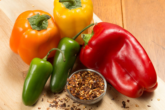 Crushed red pepper with Colorful Peppers and Jalapenos