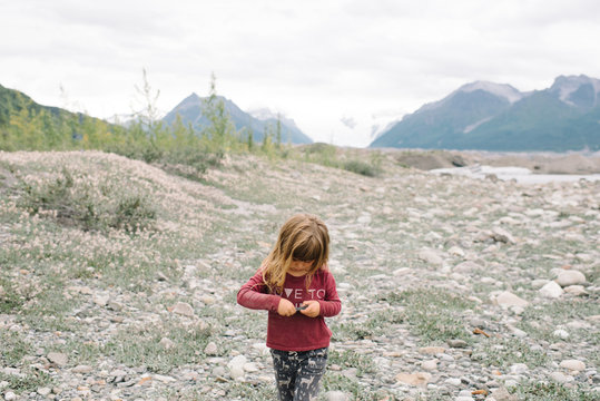 Young girl exploring, National Park, Alaska, North America 