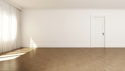 Empty white room with one door.