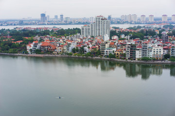 Fototapeta na wymiar Aerial view of a corner of West Lake ( Ho Tay ) in Hanoi, Vietnam
