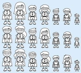 Cute Collection of Diverse Stick Figure Superheroes or Superhero Families - Vector Format