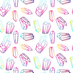Vector seamless pattern with magic crystals. Fantasy print of mineral stones.