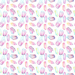 Vector seamless pattern with magic crystals. Fantasy print of mineral stones.