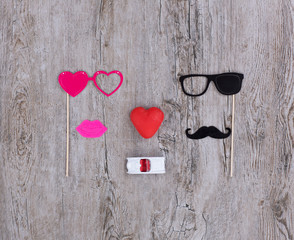 paper mustache and glasses, Paper Women's lips, set for wedding, red heart, Valentine's Day