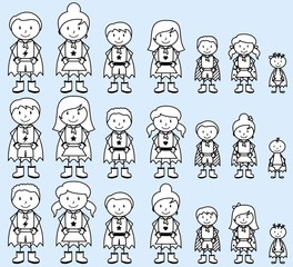 Cute Collection of Diverse Stick Figure Superheroes or Superhero Families - Vector Format