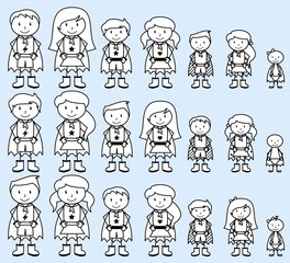Cute Collection of Diverse Stick Figure Superheroes or Superhero Families - Vector Format