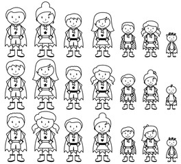 Cute Collection of Diverse Stick Figure Superheroes or Superhero Families - Vector Format