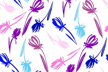 Floral seamless background pattern with tulips. Spring flowers blossom vector illustration hand drawn.