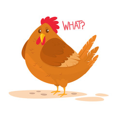 Cartoon big fat hen isolated  on a white background. Vector illustration of a brown chicken