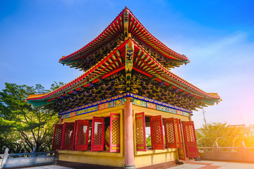 Naklejka premium Traditional and architecture Chinese style temple at Wat Mangkon Kamalawat or Wat Leng Noei Yi in Nonthaburi,Thailand.
