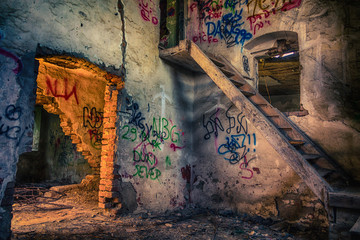 Abandoned room with broken stairs