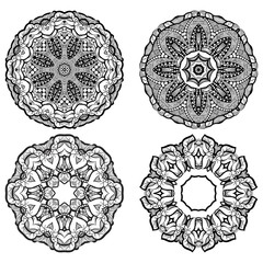 Hand-drawn mehendi ornamental elements and mandala collection. Indian henna tattoo set. Oriental style decorative design templates. EPS 10 vector illustration isolated on white.