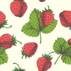 Strawberry. Vector seamless pattern. Floral hand drawn illustration