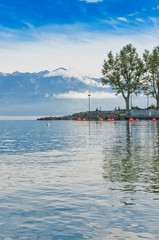 Nice view of lake at Losanna, Switzerland - obrazy, fototapety, plakaty