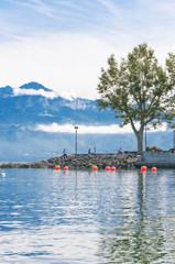 Nice view of lake at Losanna, Switzerland - obrazy, fototapety, plakaty