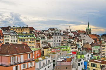 Fototapeta na wymiar Skyline of Lausanne, Switzerland as seen from the Cathedral hill