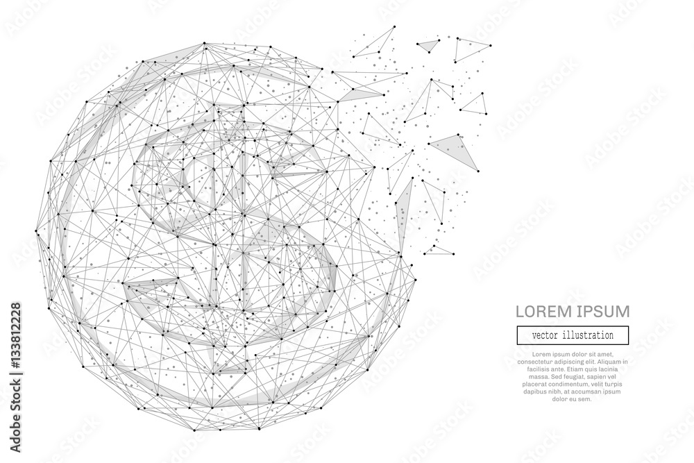 Aufkleber Grey dollar coin with polygon line on abstract background. Polygonal space low poly with connecting dots and lines. Connection structure. Vector financial background.
