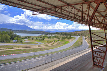 Auto race track Yahuarcocha, empty, on a sunny summer day