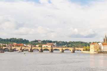 View of Charles Bridge on the river Vltava, Czech Republic