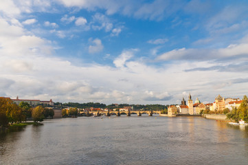 Fototapeta na wymiar View of Charles Bridge on the river Vltava, Czech Republic