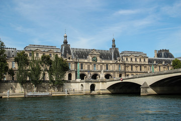 Fototapeta na wymiar Royal bridge, Seine river embankment, Louvre museum in Paris