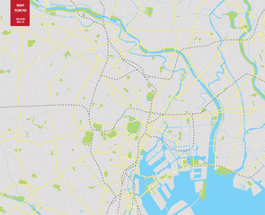 Mapa kolorów wektor Tokio, Japonia. Plan miasta Tokio - 133812496
