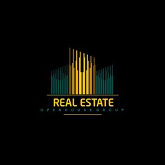 Real Estate vector logo on black background. House abstract concept icon