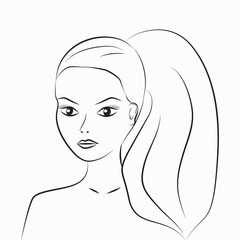 Beautiful girl with long hair gathered sketch
