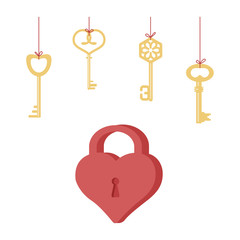 Valentines day banner with locked heart and a lot of keys. Vector illustration eps 10.