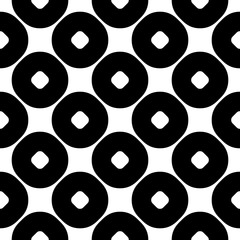 Vector seamless pattern, abstract monochrome geometric background, perforated circles. Simple figures, repeat tiles. Stylish modern texture. Black & white colors. Design for prints, decoration, fabric