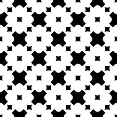 Vector monochrome seamless pattern. Stylish geometric texture. Simple black & white rounded figures, crosses & squares. Abstract minimalist background. Modern design for prints, decor, textile, fabric