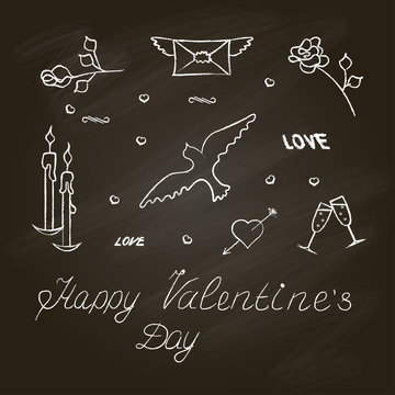 Banner with Symbol set for Valentines Day. Chalkboard effect. Vector illustration eps 10.